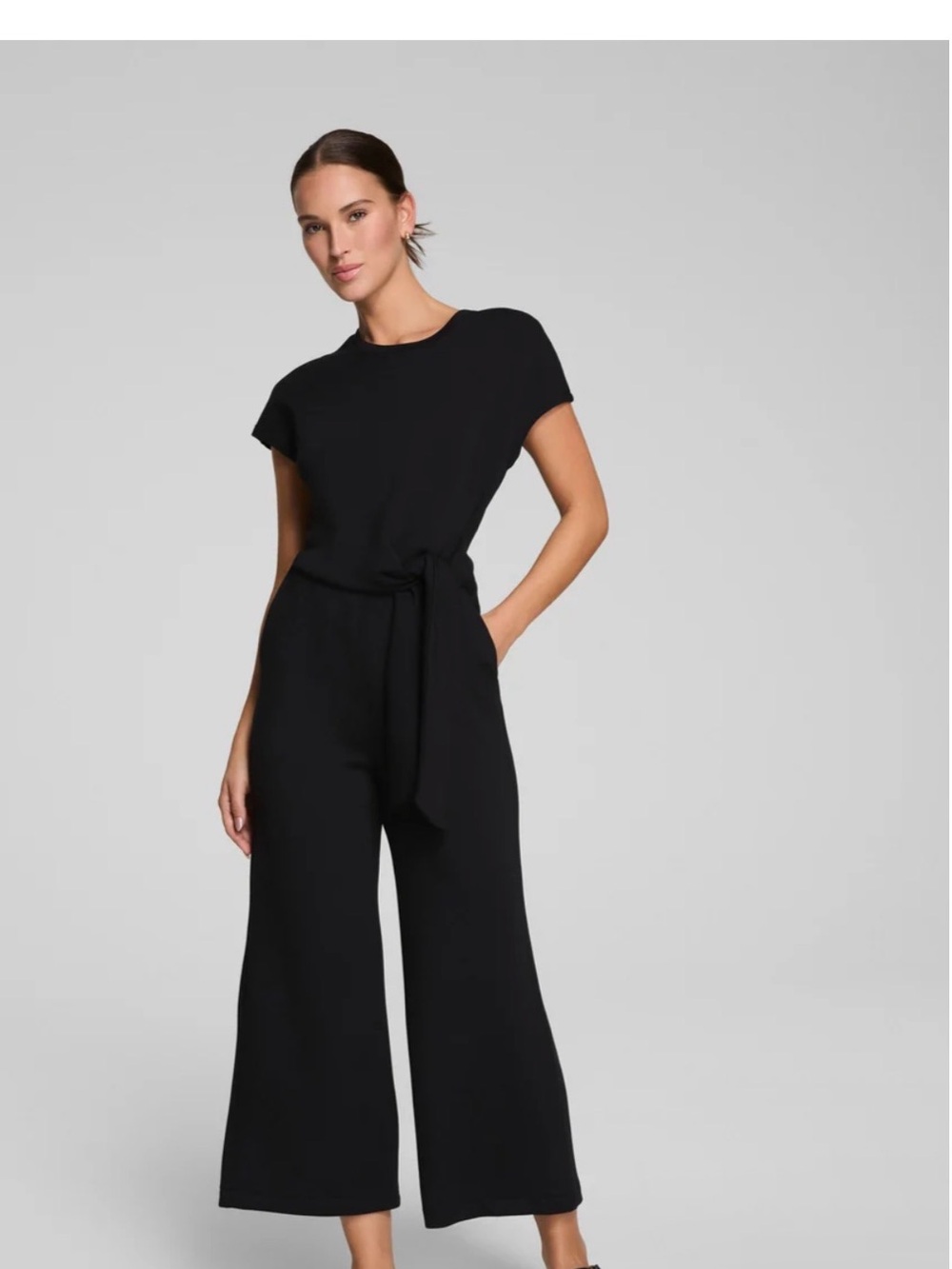 SPANX Black Tie-Waist Wide-Leg Jumpsuit